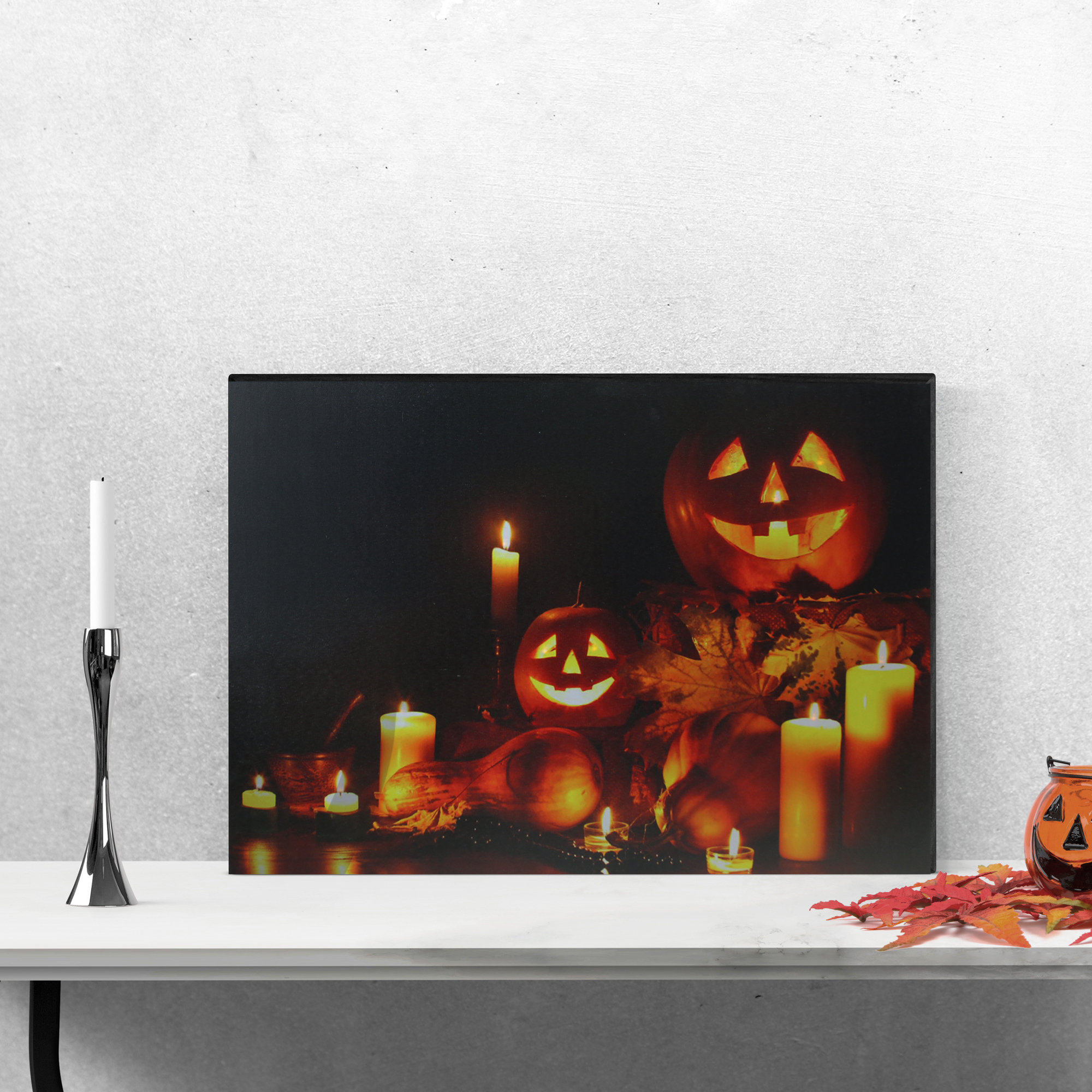 Northlight Seasonal LED Lighted Jack-O-Lanterns and Leaves Halloween ...